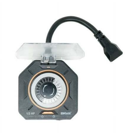 Woods 50123WD Black Outdoor 24-Hour Mechanical Timer with 2 Grounded Outlets