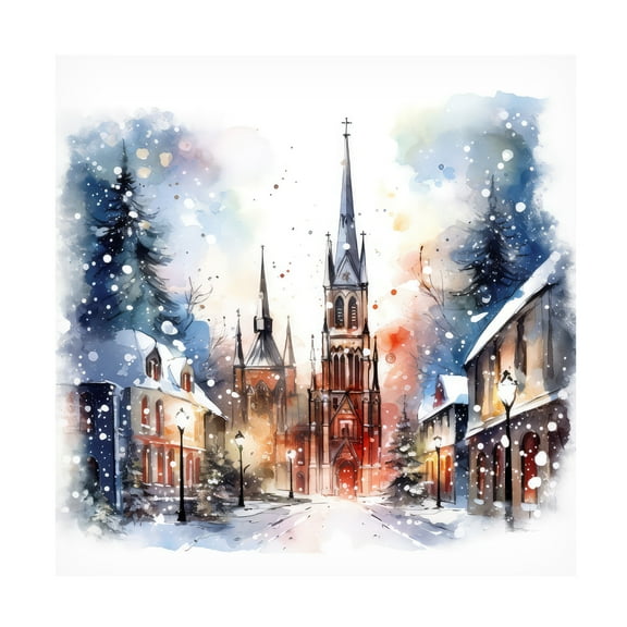 Canvas Wall Art - The Golden Valley 'Christmas Cathedral' Wall Art for Living Room, Bedroom, or Office Décor by Trademark Fine Art - 14 x 14 Inches