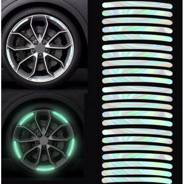 Pegatinas reflectantes para llantas de coche, moto, bicicleta y cochecito - Decoración universal reflectante antirayaduras para seguridad nocturna (60 piezas)
