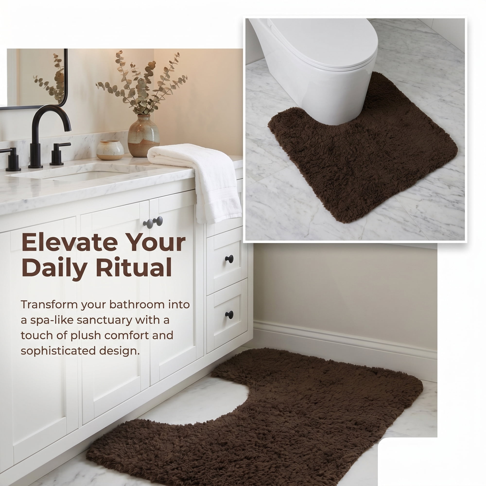 Unique Bargains U-Shaped Absorbent Non Slip Washable Plush Bath Mat Brown 20" x 20"