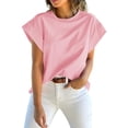 thumbnail image 4 of Women Summer Cap Sleeve Tank Top Crew Neck Solid Casual Basic Tee Shirt, 4 of 6