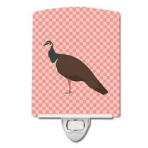 Caroline's Treasures BB7927CNL Indian Peahen Peafowl Pink Check Ceramic Night Light, 6x4x3", multicolor