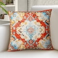 thumbnail image 5 of Boho Pillow Covers 18x18 Inch Set of 2 Bohemian Carpet Pattern Throw Pillow Covers Red and Orange Vintage Floral Cushion Cover Double Sided Printing Waterproof Decor for Living Room Bedroom Outdoor, 5 of 6