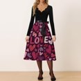 thumbnail image 2 of Valentines Day Dresses Fit and Flare Dress with Heart Print Pattern Ribbon Waist for Women Vintage Pink S, 2 of 4