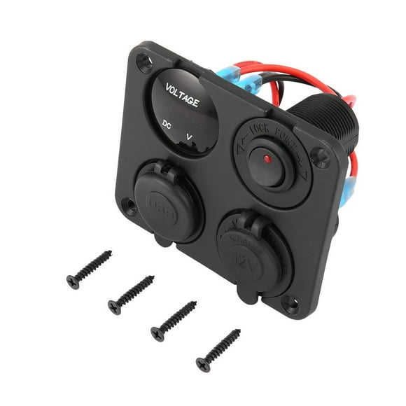 Dual USB Ports + LED Voltmeter + 12-24V Power Socket + On-Off Switch Panel
