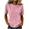 thumbnail image 3 of Women's Relaxed Fit Round Neck Short Sleeve Printed T Shirt Blouse Comfy Breathable Work Casual Daily Wear | CSEONE,Pink XL, 3 of 7