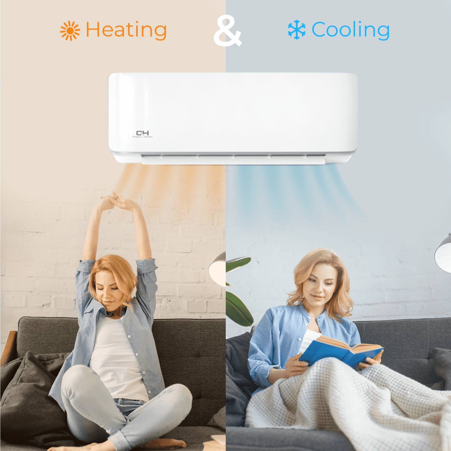 Cooperu0026Hunter 24000 BTU 230V Cover 1500 sq ft Hyper Heat Mini Split Air  Conditioner Heat Pump 16ft Kit - Walmart.com