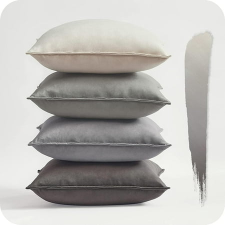 

Gray Throw Couch Pillows Covers for Living Room Soft Velvet Square (16x16 ) Pillow Covers Set of 2 Grey Pillow Set Neutral Room Decor for Bed Sofa Chair