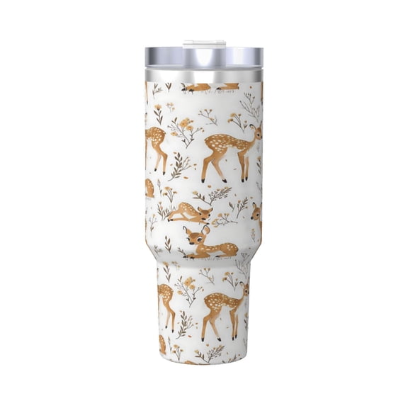 Cute Deer Cup Insulated Tumbler Stainless Steel Vacuum Travel Mug 40 oz with Handle and Straw Lid