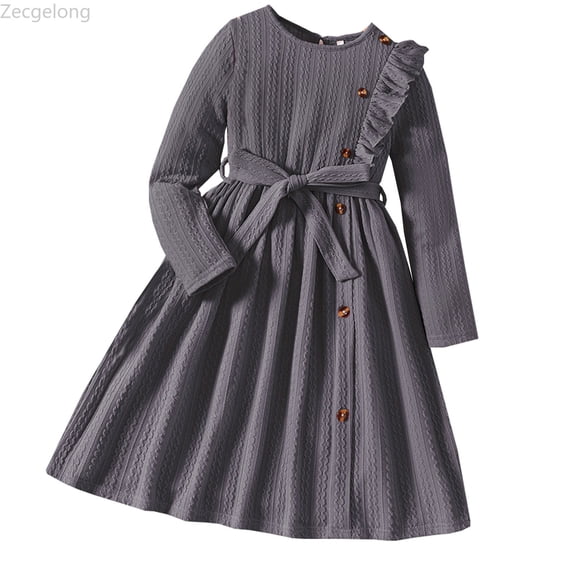 Zecgelong Toddler Girl Fall Winter Dress Long Sleeve Solid Color Knit Sweater Dress For Kid Little Girl Dresses Skirt Outfits Girls Dresses Size 6-7 Years Gray