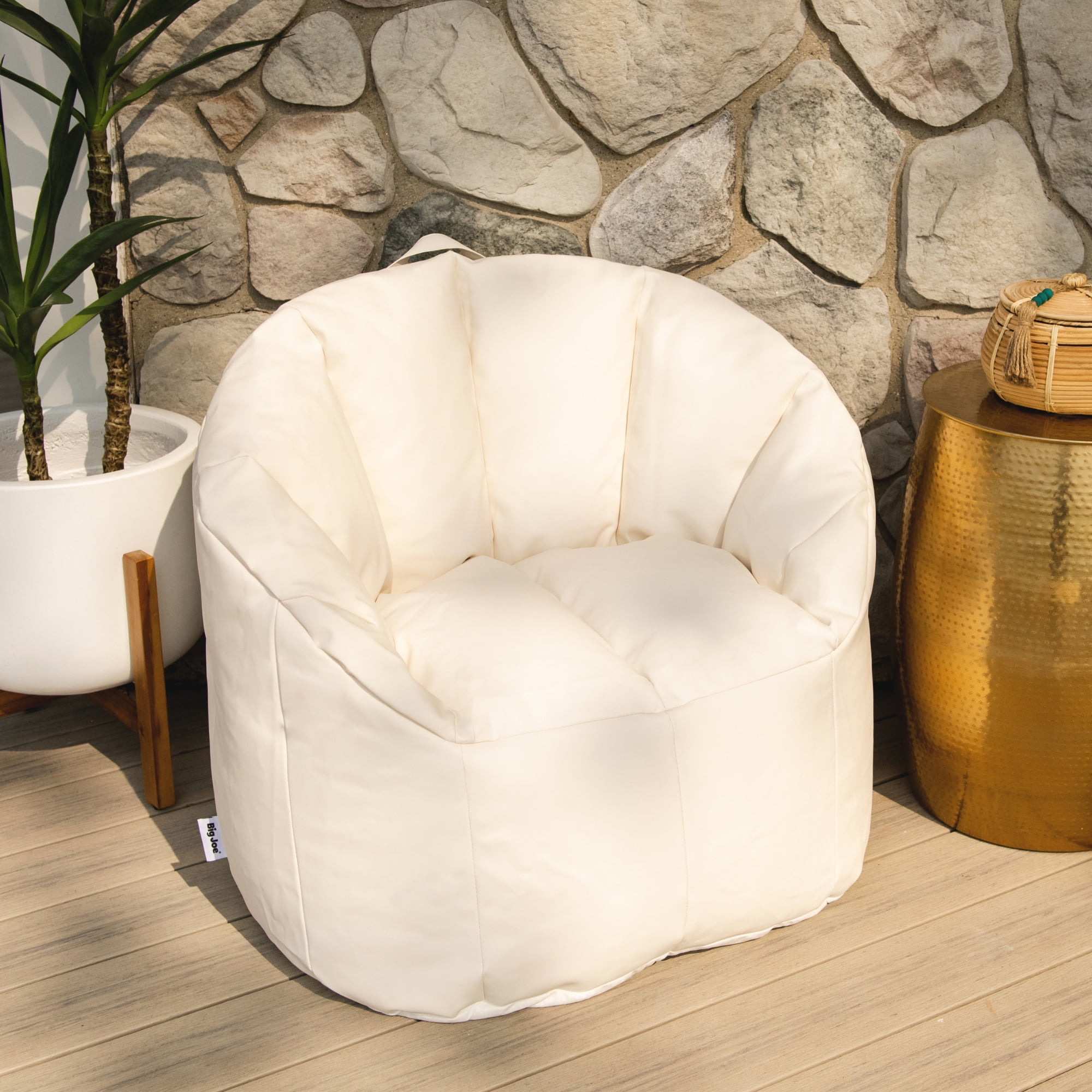 Big Joe Milano Outdoor Weatherproof Bean Bag Chair for Kids, Teens, Adults, White Marine Vinyl, UV Protected Weather Resistant Fabric, Lightweight Patio Reading Seat, 2.5 foot Refillable