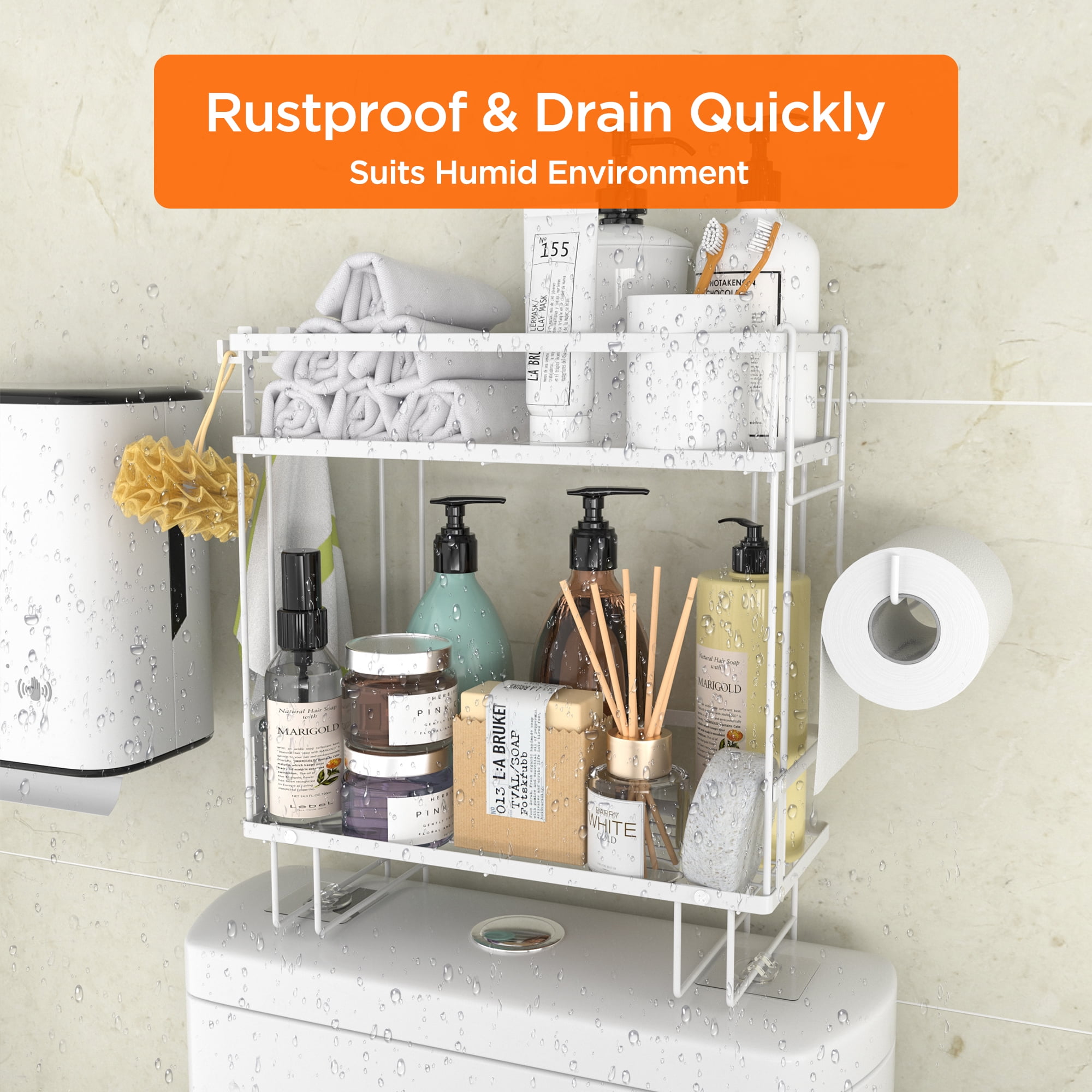 Wall-mounted Storage Rack Bathroom Shelf For Kitchen With Hooks Storage  Bathroom Accessories Without Drill Plastic Container