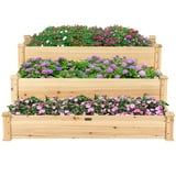 Costway 3 Tier Wooden Raised Garden Bed Planter Kit Outdoor Grow Flower ...