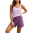 thumbnail image 2 of WIZUTIZ Women's Striped Loungewear Set with Built-in Pads Tank Top and Shorts Soft Modal Cotton Blend Sleepwear Comfy Pajama Set Summer Sleep 2 Piece, 2 of 7