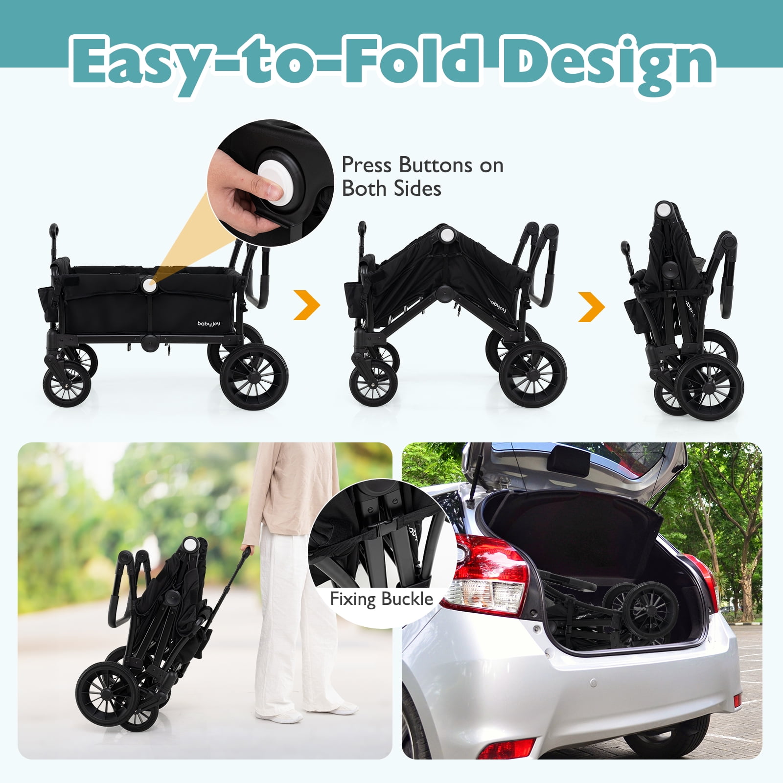 Infans Wagon Stroller for 2 Kids Push Pull Double Stroller with Adjustable Handle