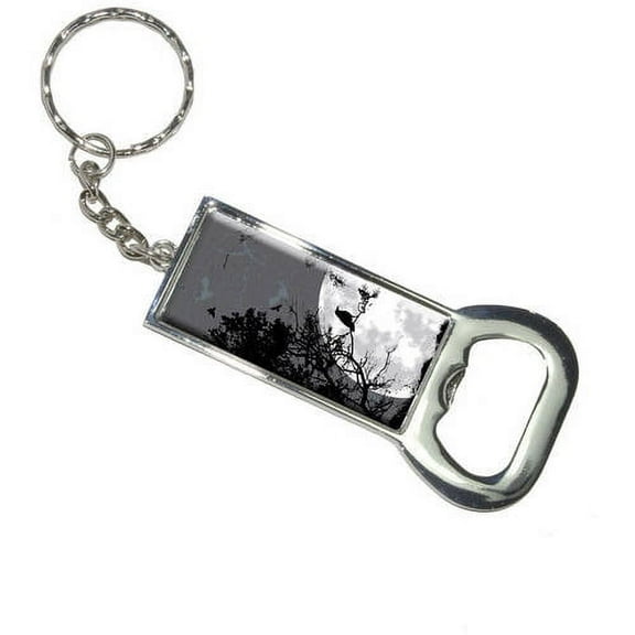 Raven At Night Black Bird Full Moon Keychain Bottle Bottlecap Opener