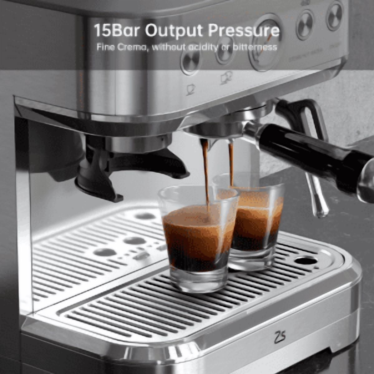 Historyli Espresso Machine with Built-in Grinder,Italian ULKA 15 Bar Espresso Machine - 85oz Water Tank, Dual PID Control, Milk Frother & Auto-Cleaning for Perfect Lattes,Silve