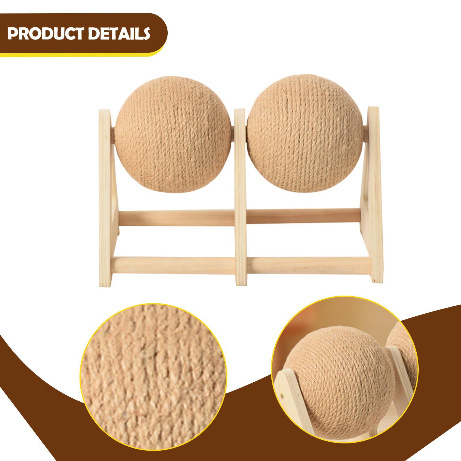 Cat Scratching Ball Sisal Rotatable Toy Wooden Triangle Stand Exercise Play for Indoor Cats Living Room