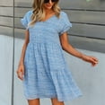 thumbnail image 3 of Jdlsppl Women's Short Sleeve Dresses Casual Dress V Neck A Line Short Date Night Holiday Bell Sleeve Sundress Blue Medium, 3 of 4