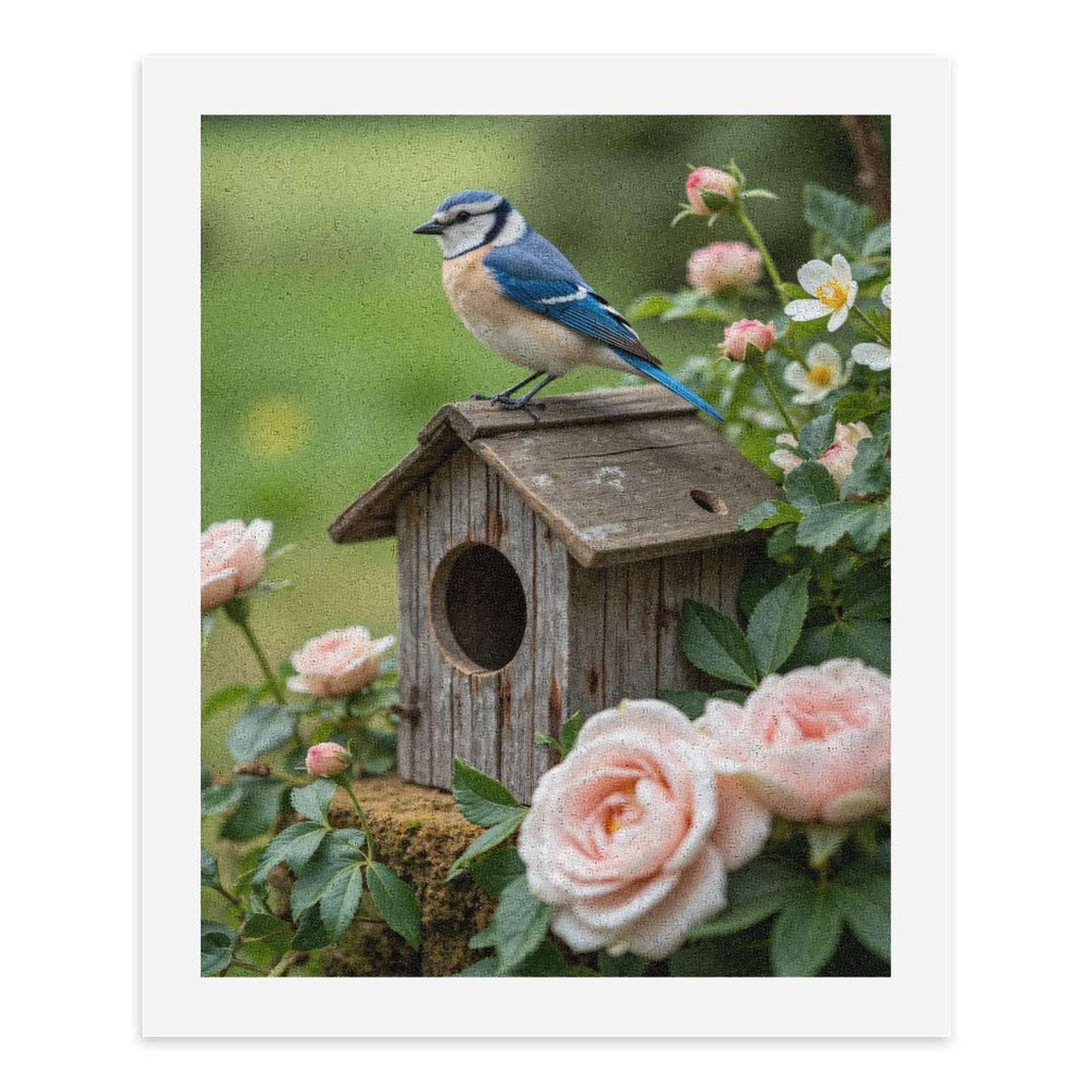 Paint By Numbers Kit for Adults Beginner - DIY Blue Bird Wooden Birdhouse Roses Canvas Painting Kits for Adults, Frameless Paint By Number for Adults for Home Wall Decor 16x20 Inch