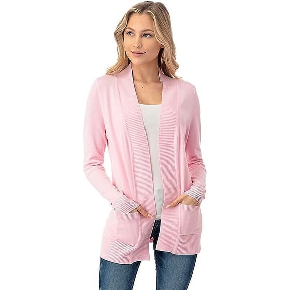 Cielo 1985 Women's Open Long Cardigan Sweater with Pockets - By The Simply Fashion BabyPink L