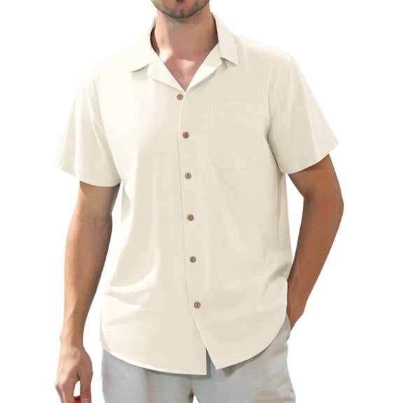sogami Men's Linen Shirts Short Sleeve Hawaiian Button down Shirt with Pocket