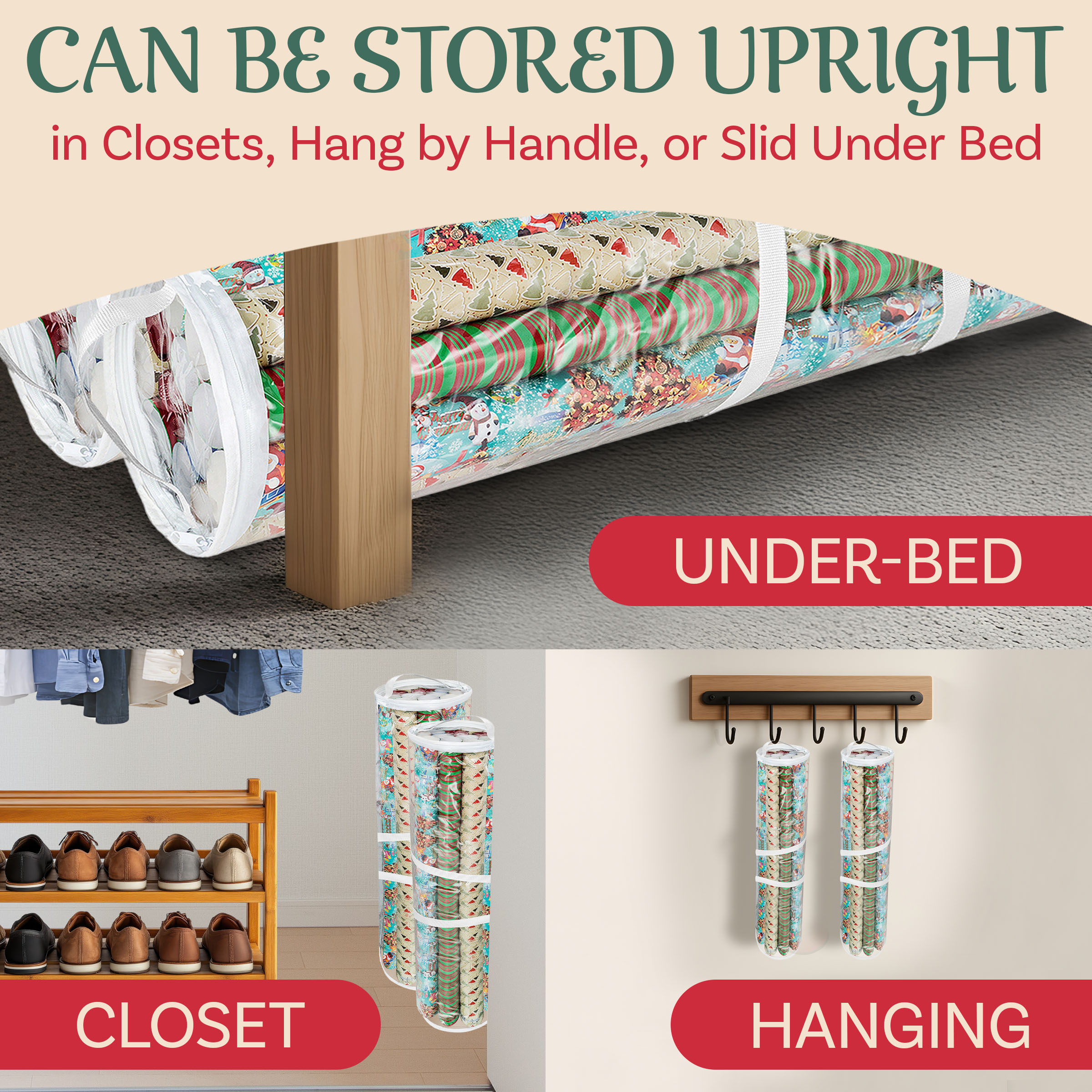 Elf Stor Set of 2 Wrapping Paper Storage - Clear Totes for 30-Inch Rolls