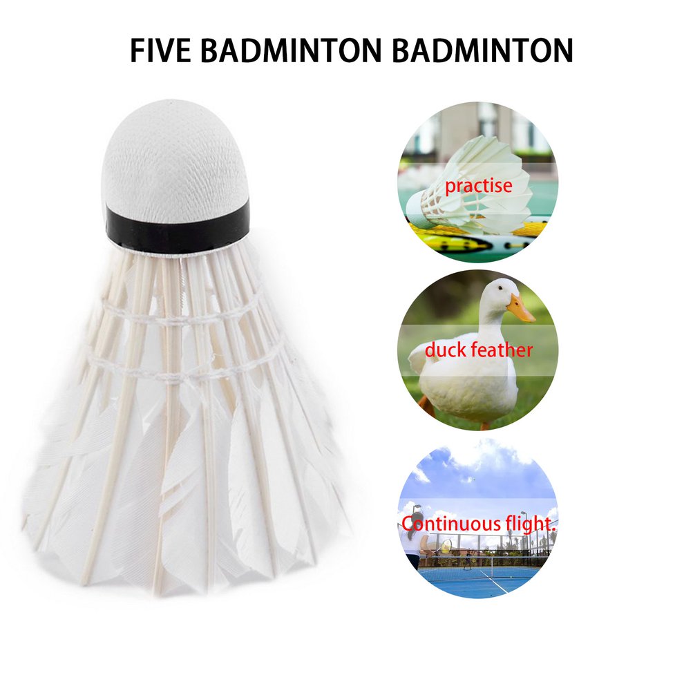 5Pcs Game Sport Training White Duck Feather Shuttlecocks Birdies