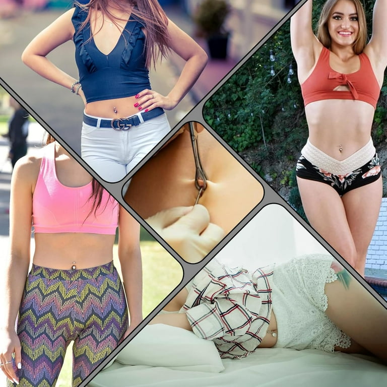 Belly Button Ring Piercing Kit-Belly Button Piercing Kit Stainless Steel 14G Belly Button Rings Piercing Needles Disposable Piercing