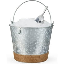 Ice Bucket with Scoop - Beverage Tub Wrapped with Rope for Parties - Galvanized Metal Bucket Cooler & Drink Tub Holds 1 Gallon