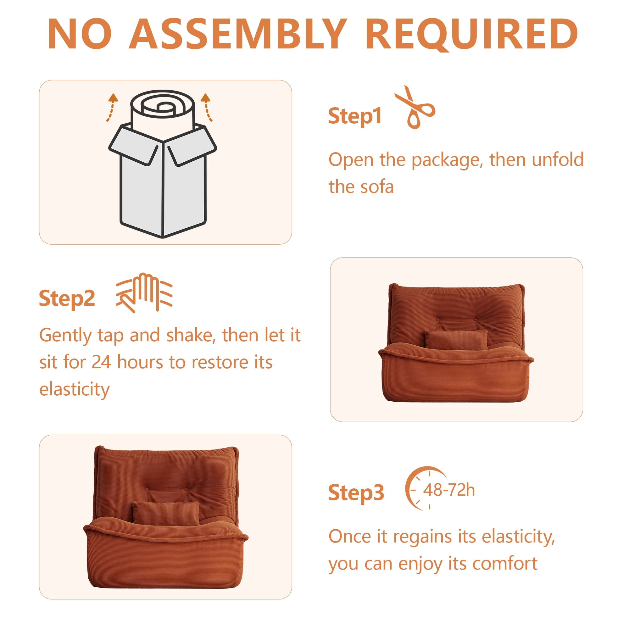 NBLDGT Bean Bag Chair for Adults, Single Lounge Chair with Lumbar Pillow, Comfy Floor Sofa with High-Resilience Foam, Lazy Accent Chair for Living Room, Bedroom, Apartment, Or Reading Corner, Orange