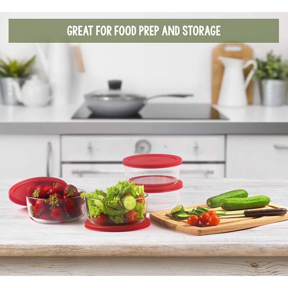 Bovado USA Glass Food Storage Containers Clear with Red Airtight Lids 30 oz 4 Cup BPA-Free, Set of 4