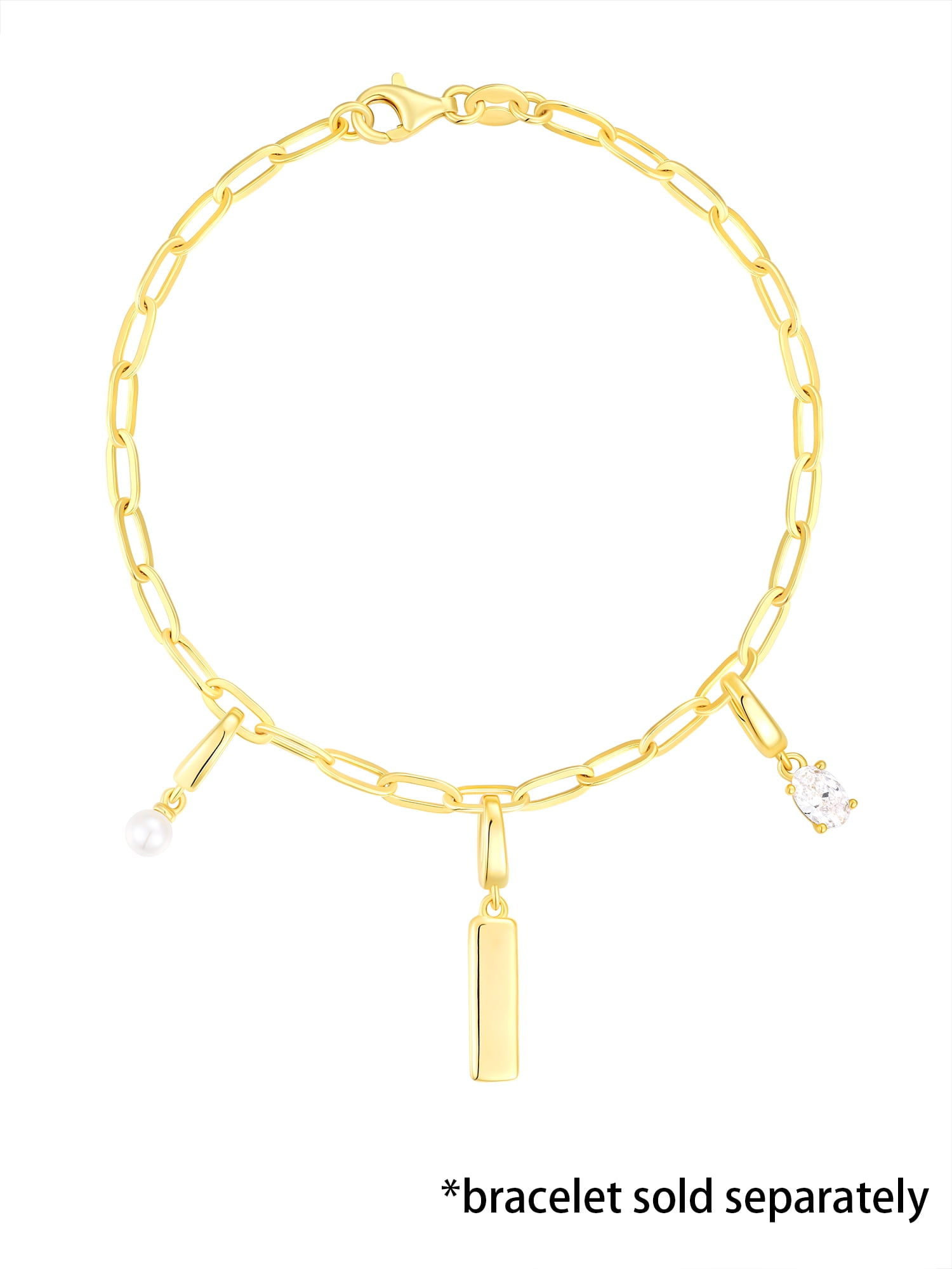 Brilliance Fine Jewelry Oval Simulated Diamonds Charm Set in 14KT Gold Plated Sterling Silver