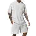 thumbnail image 3 of VBTAPA Mens 2025 Summer 2 Piece Outfits Solid Color Knitting Cotton T Shirt and Shorts Set Loose Comfy Lounge Track Suit Sets with Pockets Limited Time Sale White M, 3 of 7
