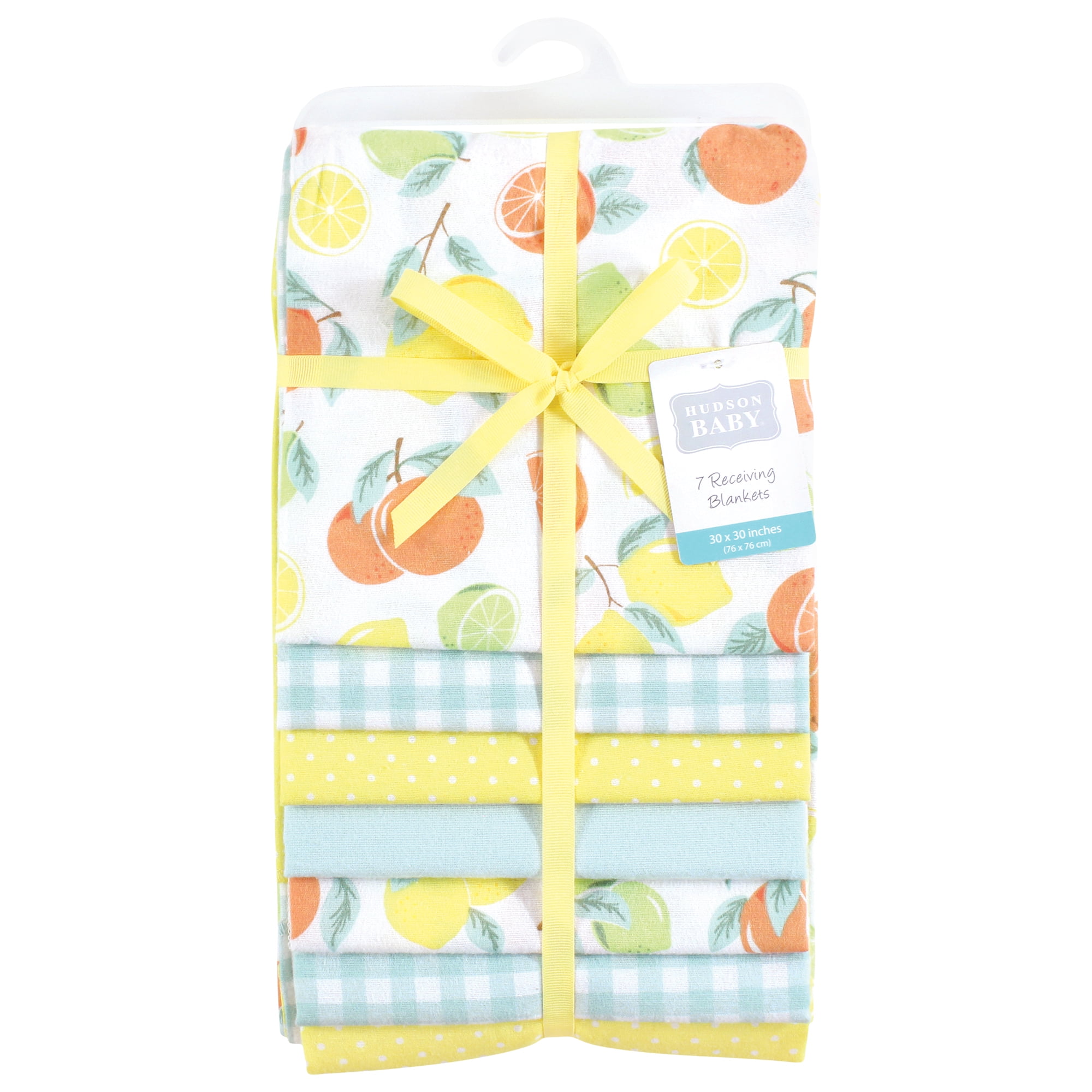 Little Treasure Hudson Baby Girls Cotton Poly Flannel Receiving Blankets Multipack, Yellow Citrus Mint, 30x30 inches