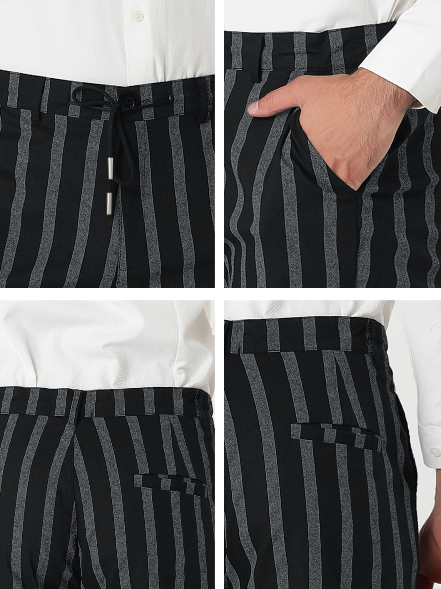 Unique Bargains Men's Casual Striped Dress Pants Slim Fit Contrast Color Suit Trousers 34 Black