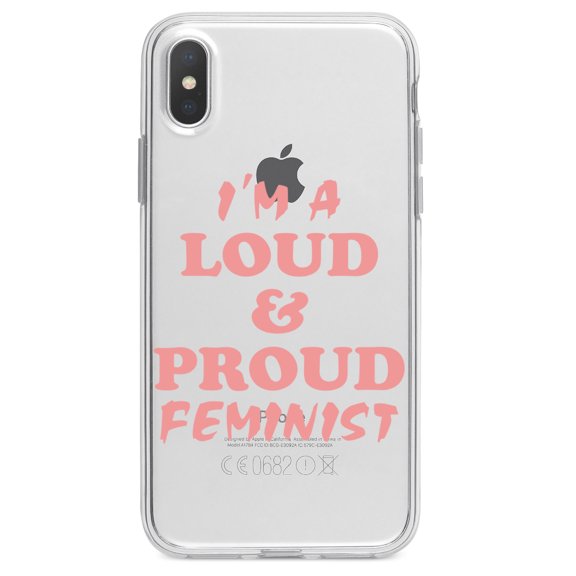 DistinctInk Clear Shockproof Hybrid Case for iPhone X / XS (5.8" Screen) - TPU Bumper Acrylic Back Tempered Glass Screen Protector - I'm a Loud & Proud Feminist