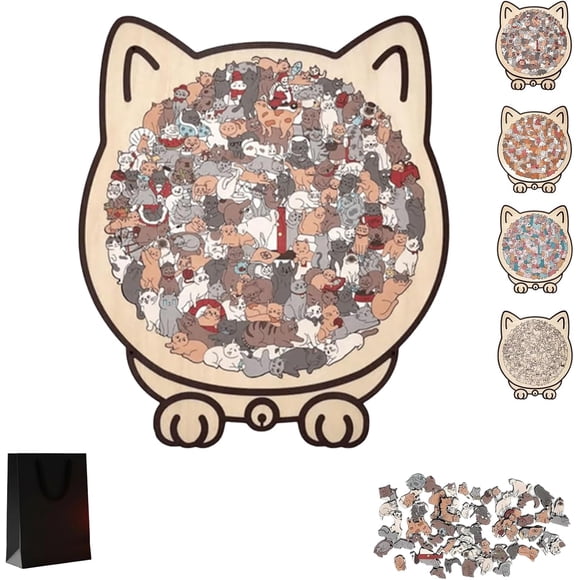 Cat Shaped Wooden Jigsaw Puzzle - 135 Piece Morandi A*1