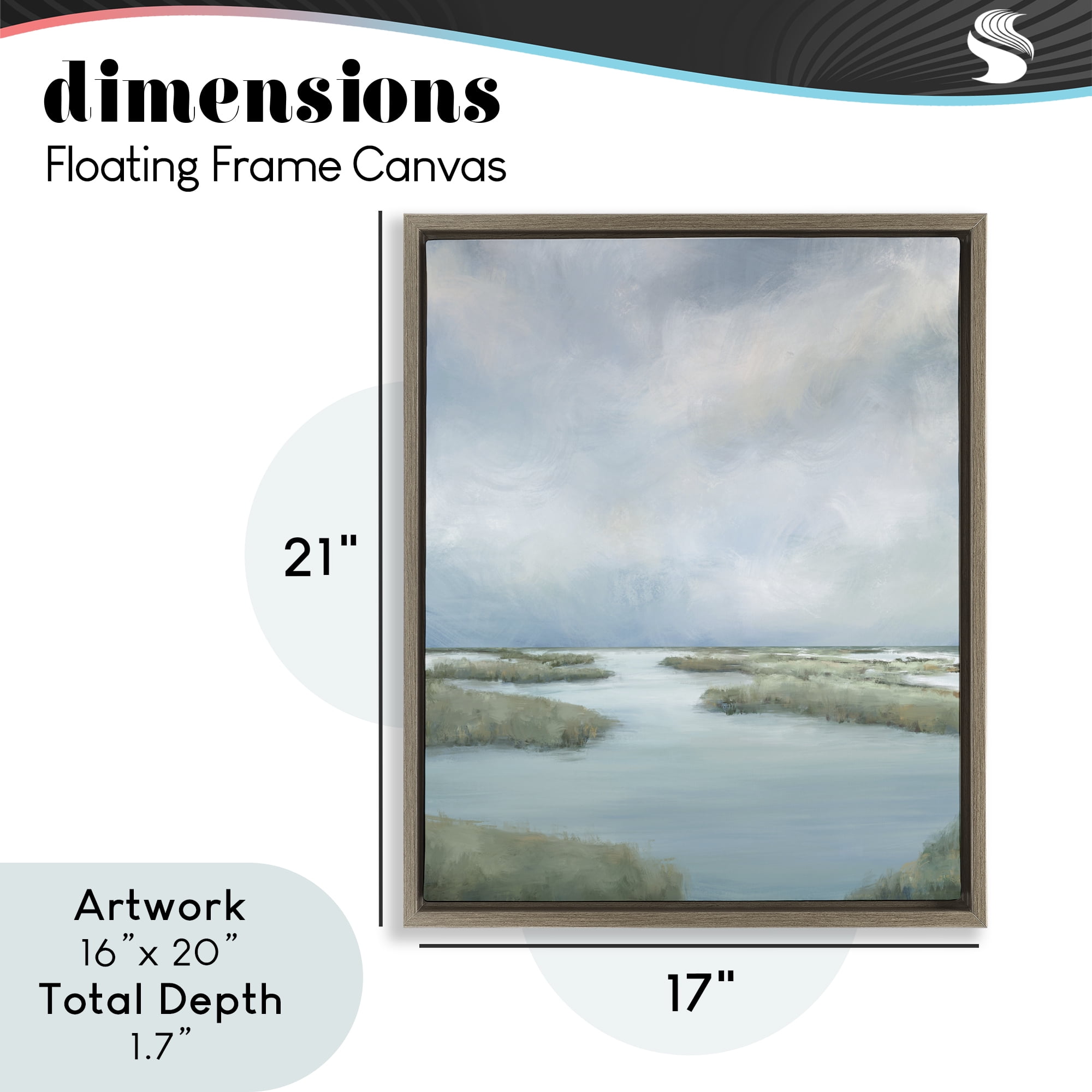 Hazy Marsh Land View Brown Framed Floater Canvas Wall Art, design by Leah Noel Art