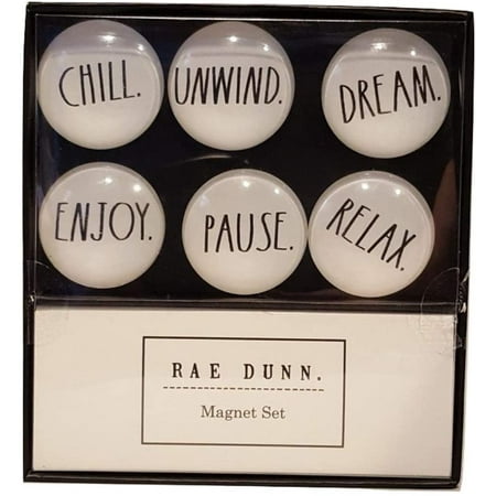 Rae Dunn 6 Piece Glass Dome Magnet Set Chill, Unwind, Dream, Enjoy, Pause, Relax