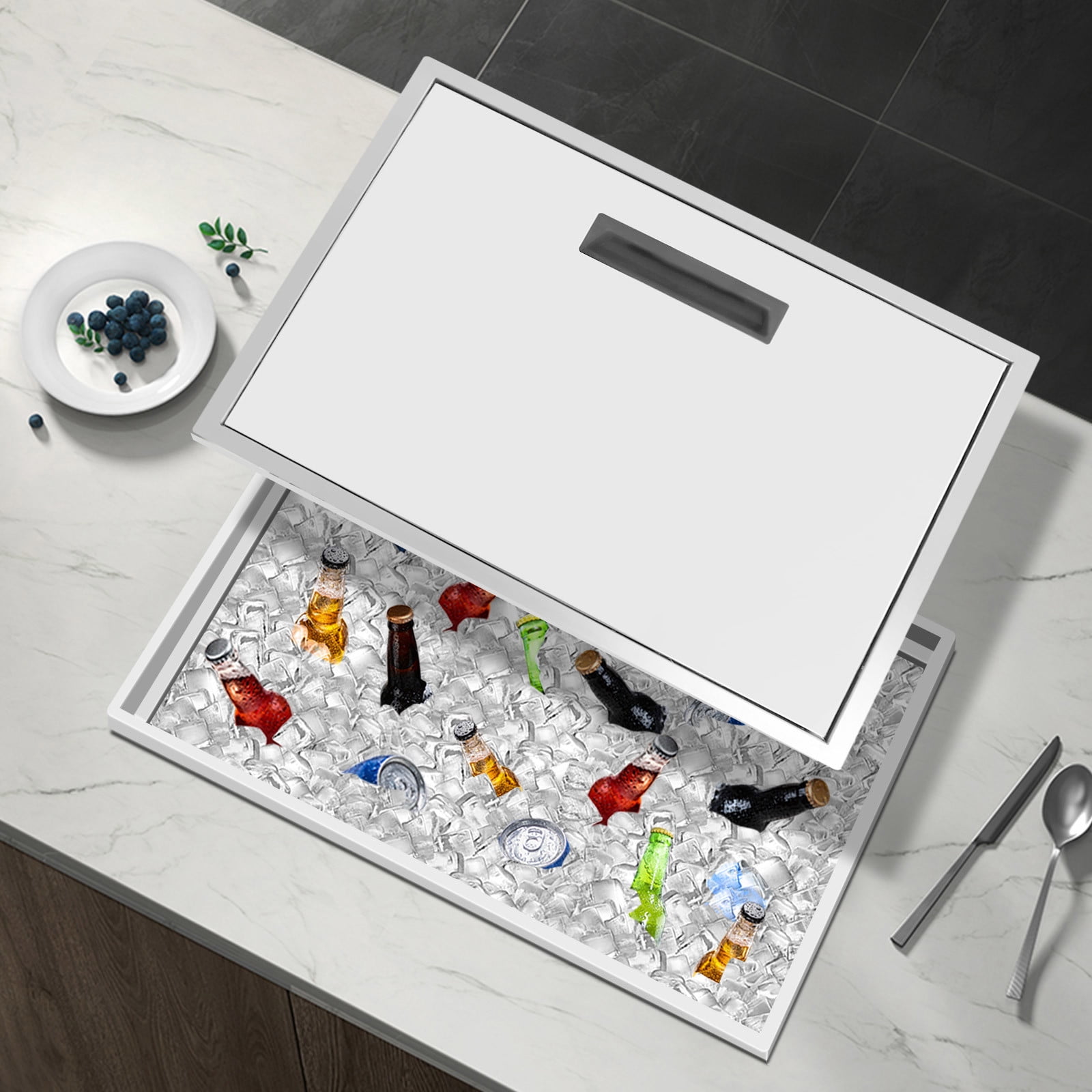 Drop in Ice Chest 20.5''L x 13.5''W x 12.2''H with Cover 304 Stainless Steel Drop in Cooler for Cold Wine Beer