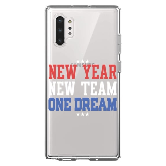 DistinctInk Clear Shockproof Hybrid Case for Galaxy Note 10 PLUS (6.8" Screen) - TPU Bumper Acrylic Back Tempered Glass Screen Protector - New Year New Team One Dream
