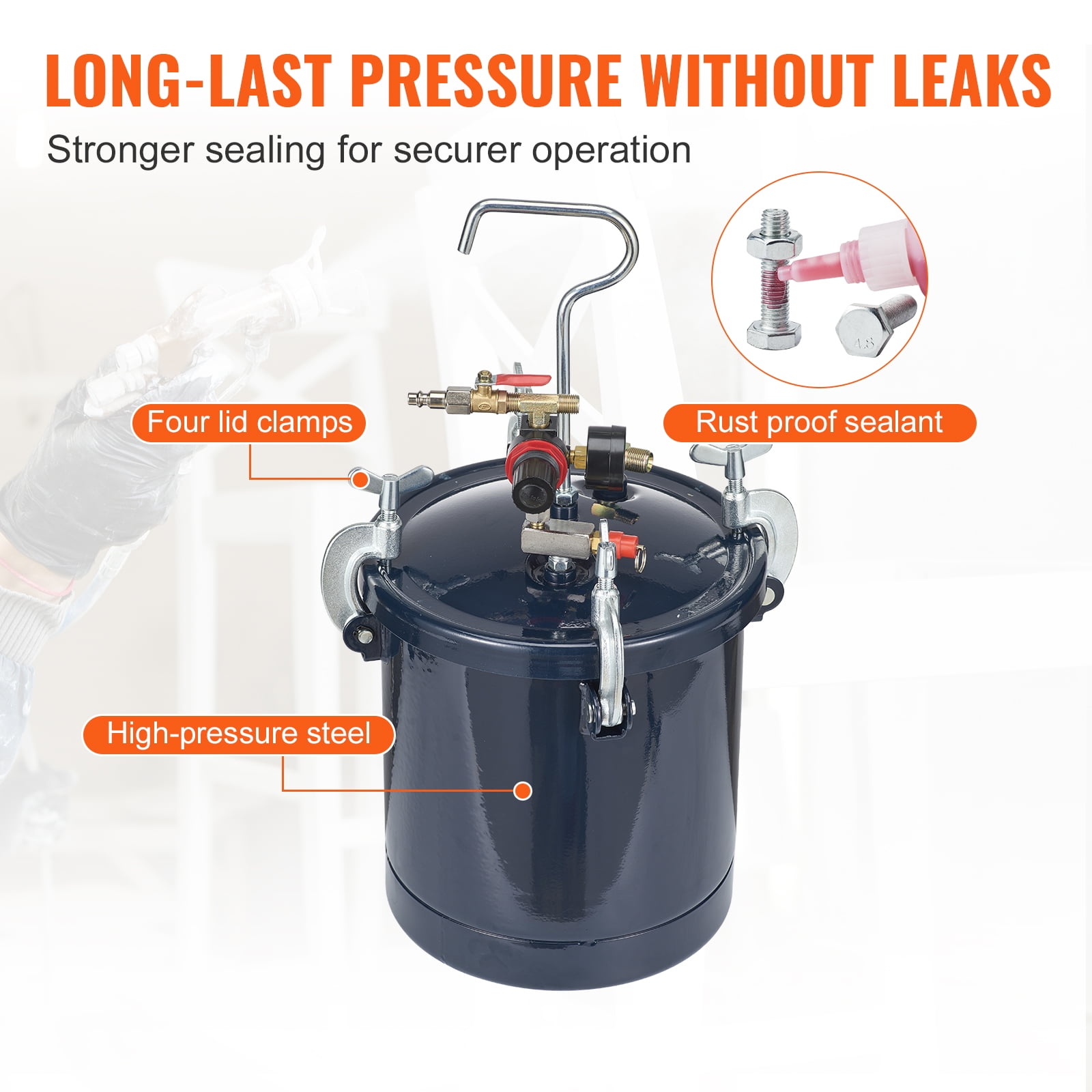 SKYSHALO Spray Paint Pressure Pot Tank, 10L/2.5gal Air Paint Pressure Pot, 1.5mm+4mm Two Nozzles Two Spray Paint Guns for Industry Home Decor Architecture Construction Automotive Painting, 60PSI Max