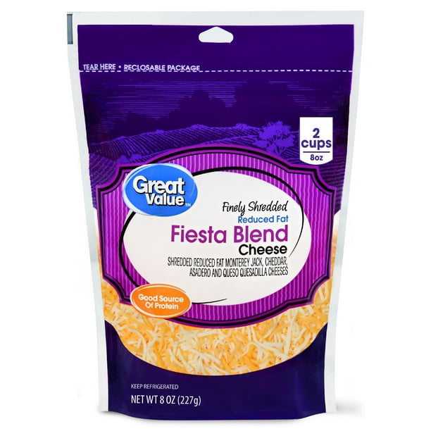 Great Value Finely Shredded Fiesta Blend Cheese, Reduced Fat, 8 oz