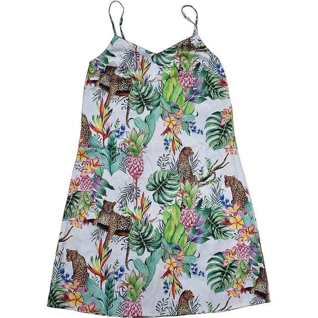 Anuschka Robe Nuisette Imprimée pour Femmes - Collection de Vêtements de Nuit en Poly Soie 100 % Recyclée - Jungle Queen Ivoire, L