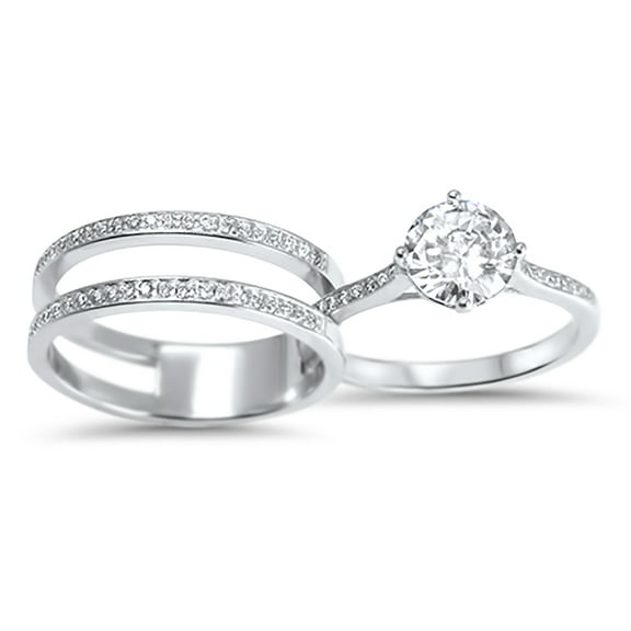 LaRaso Co 1 Carat Round Brilliant Solitaire Wedding Ring Set In Sterling Silver for Women Size 6