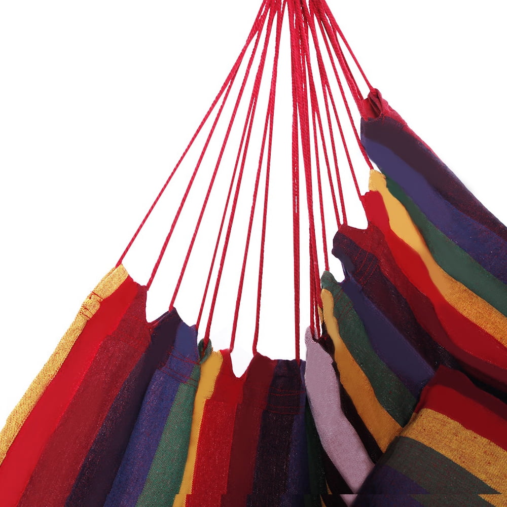 Kepooman Hammock Chair Hanging Rope Swing, Max 320 Lbs, 2 Pillows, Rainbow Stripe Cotton Canvas Kepooman Hammock Chair Hanging Rope Swing, Max 320 Lbs, 2 Pillows, Rainbow Stripe Cotton Canvas