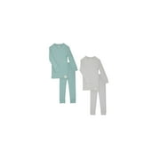 Sleep On It 4-Piece 100% Organic Cotton Rib Knit Pajama Sets for Boys & Girls, Green & Gray, Size 5