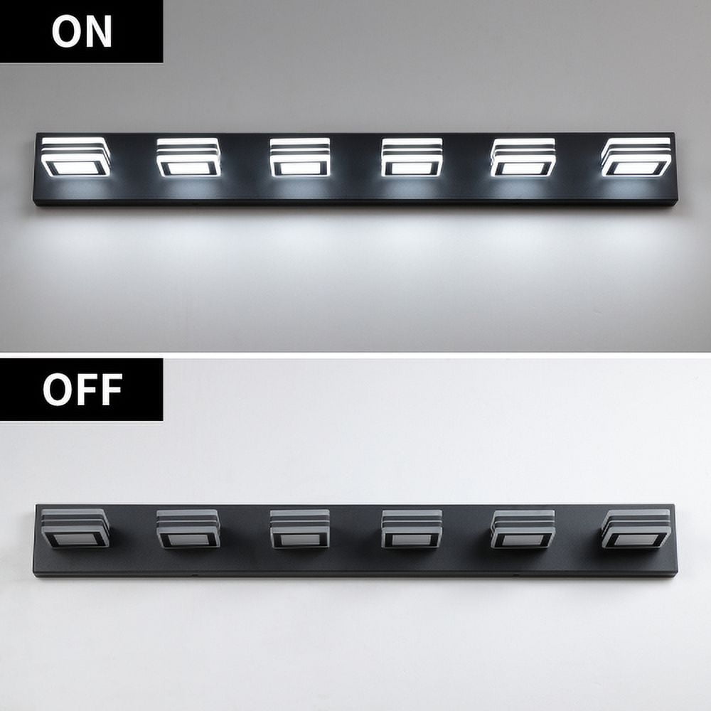 Hi-LIGHTS,Modern 6-Light(6000K) Rotatable & Dimmable LED Vanity Light with Acrylic Shades,Sleek Bathroom Wall Fixture for Bathroom,Dressing Room,Mirror Cabinet,Living Room,Bedroom(Black）