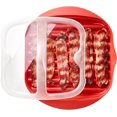 thumbnail image 1 of Cocina roja con tocino para microondas con tapa, bandeja única para tocino crujiente en cuestión de minutos, 1 of 8